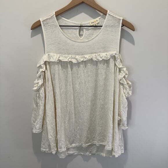 Anthropologie Meadow Rue 100% Linen Top Medium Cream Romantic - Picture 6 of 7